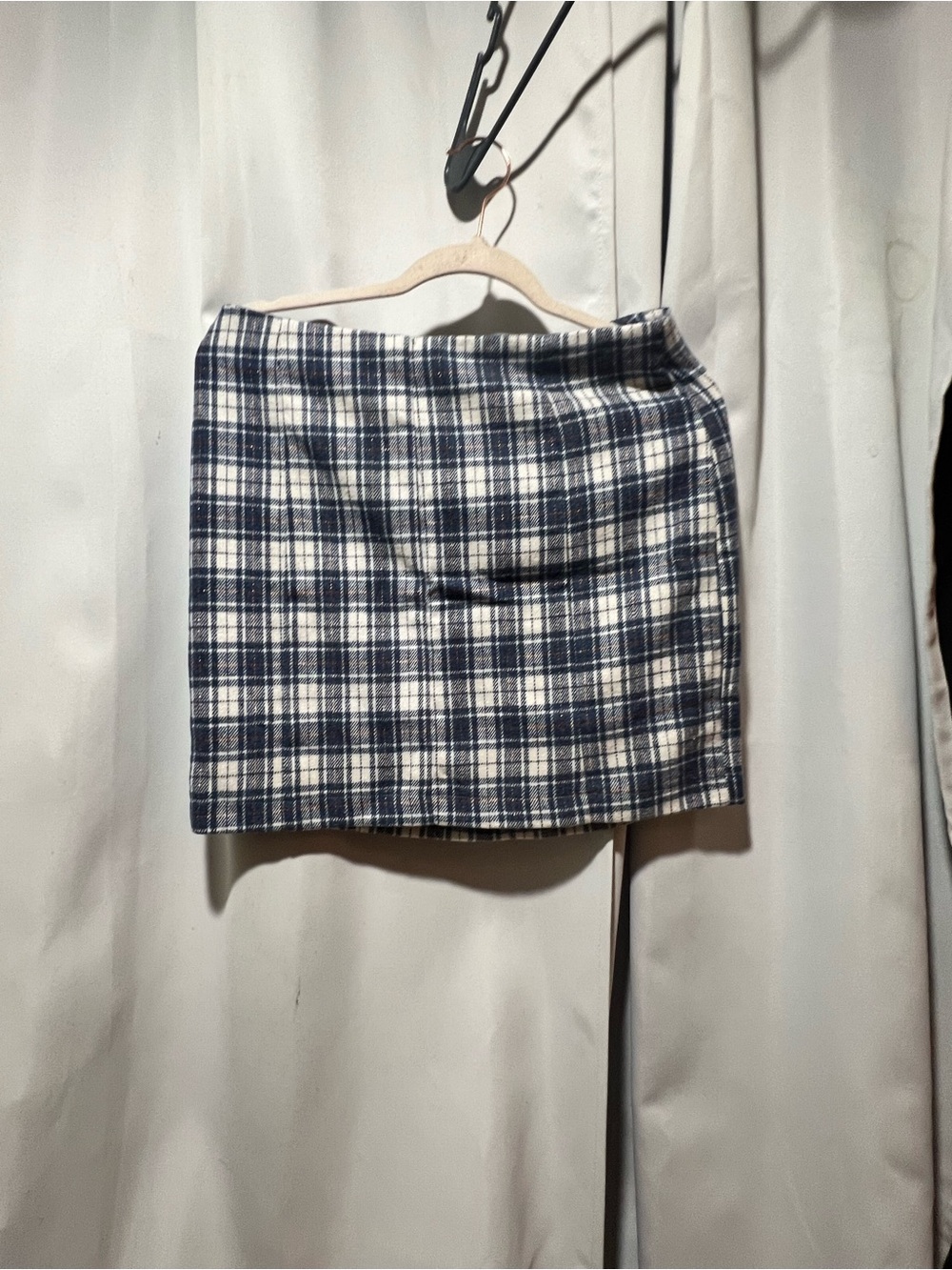 KORI Plaid Mini Skirt Medium Navy Cream Preppy Fall Academia - Picture 3 of 5